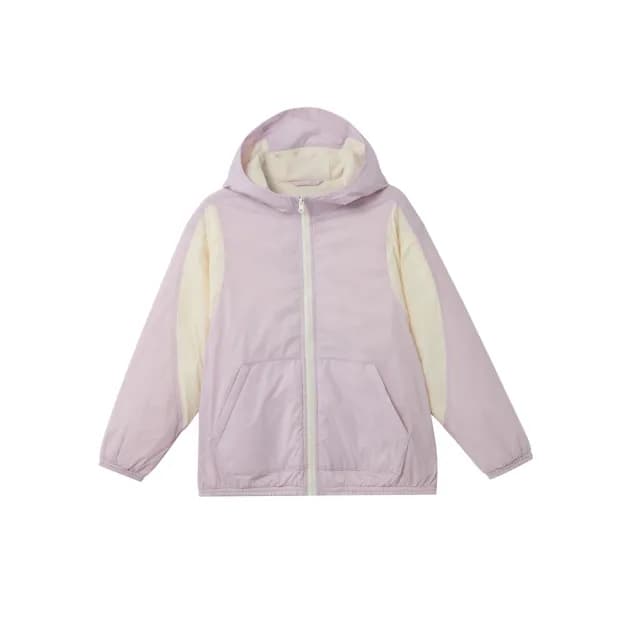 【GIORDANO 佐丹奴】童裝輕量內刷毛連帽外套(82 蘭花瓣紫X奶白)