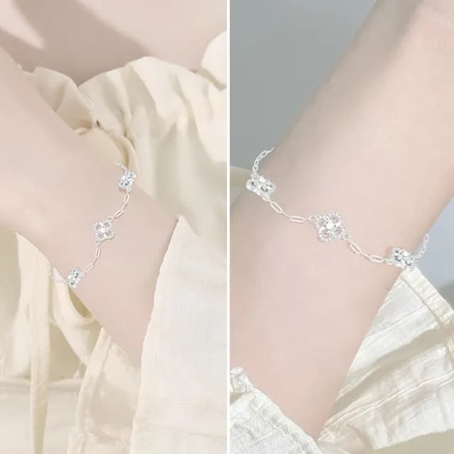 【LEEHER】雙11 四葉草/造型手鍊/莫桑石手鍊/質感銀飾/禮物首選/女用手鍊/純銀材質/百搭手鍊/女手鍊/氣質銀