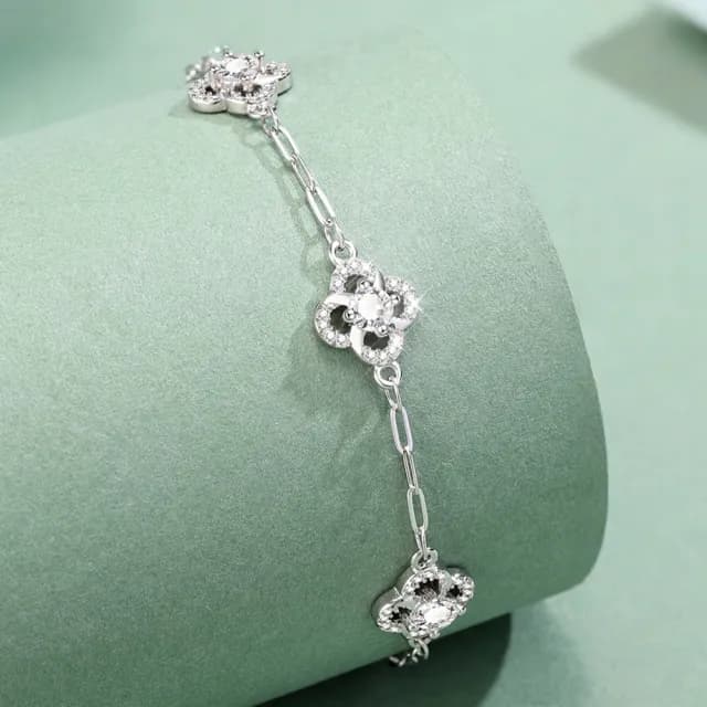 【LEEHER】雙11 四葉草/造型手鍊/莫桑石手鍊/質感銀飾/禮物首選/女用手鍊/純銀材質/百搭手鍊/女手鍊/氣質銀