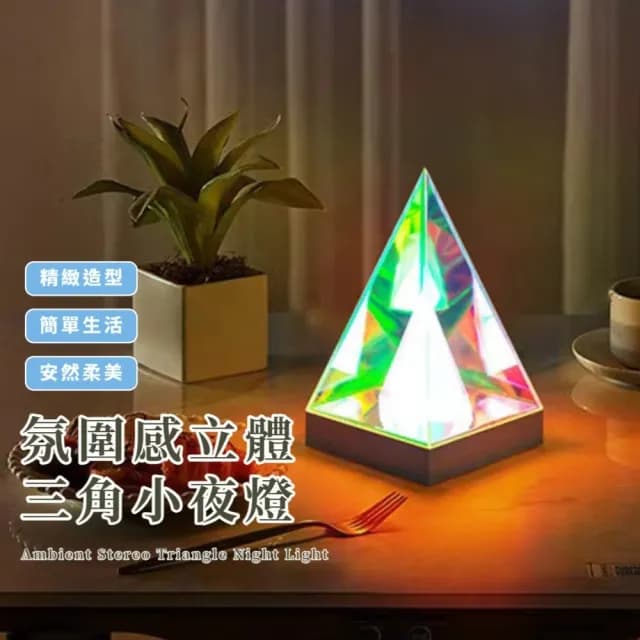 【送禮首選】氛圍感立體三角小夜燈(電競房 桌面 裝飾燈 氛圍燈 房間佈置 生日禮物 床頭燈 USB 聖誕禮物)