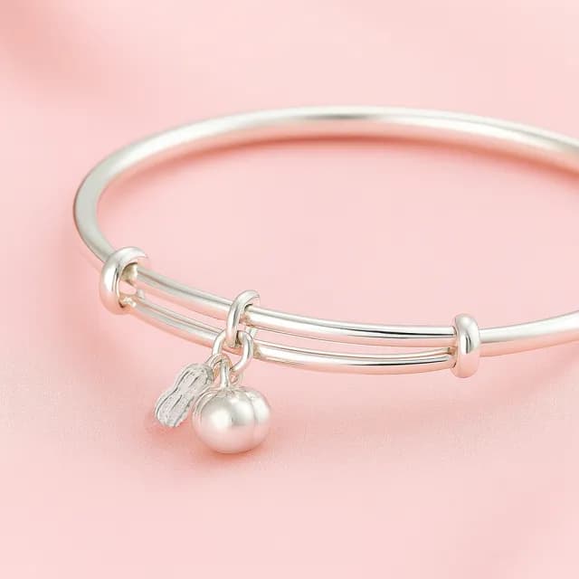【珠兒綠】999純銀 好事花生嬰兒純銀手鐲 開運(純銀手環 手鍊 嬰兒0-4歲 附禮盒禮袋 彌月禮物)