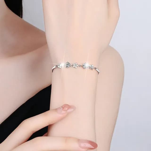 【MoonDy】雙11 女生手鍊 飾品 純銀手鍊 莫桑石手鍊 小花手鍊 抗過敏手鍊 五葉草手鍊