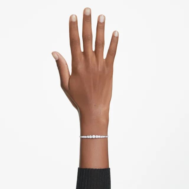 【SWAROVSKI 施華洛世奇】Matrix 手鏈 漸層圓形切割 白色 鍍白金色(情人節禮物)