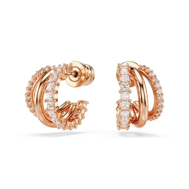 【SWAROVSKI 施華洛世奇】Hyperbola 大圈耳環 混合式切割 迷你 白色 鍍玫瑰金色(情人節禮物)