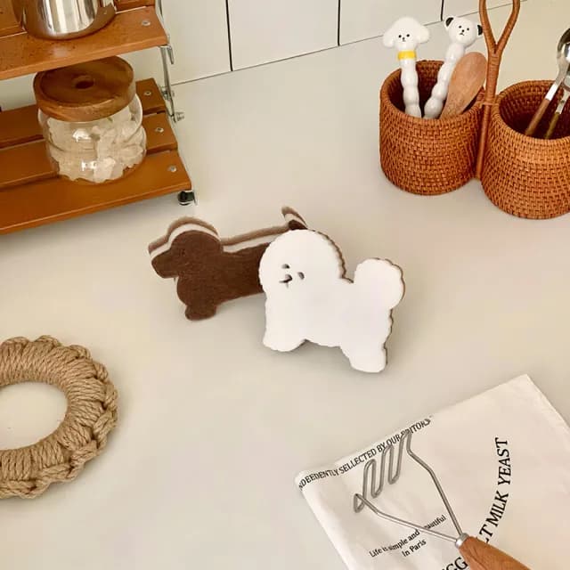 【zozo】狗狗造型菜瓜布-4入(可愛洗碗海綿/卡通廚房清潔刷/居家耐用清潔布/餐具杯子刷洗)