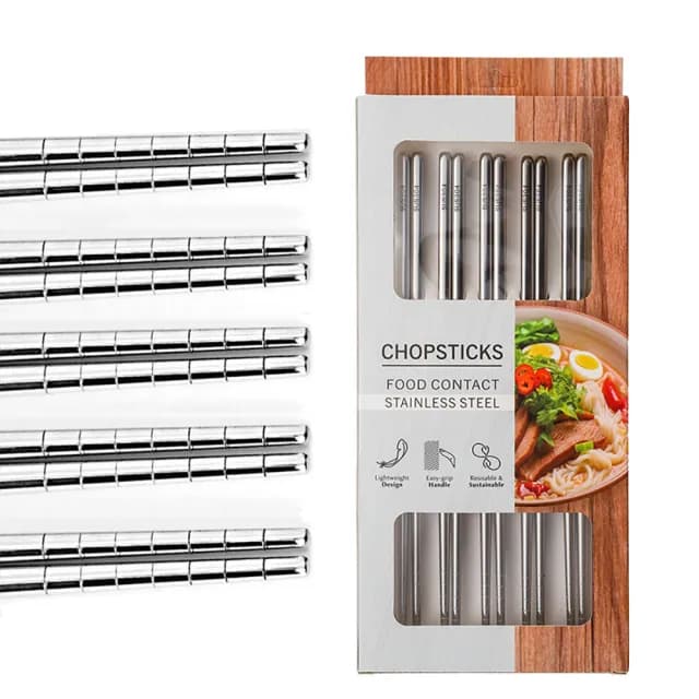 【midou】質感304防滑不鏽鋼筷盒裝五雙入(304筷子5雙家庭組 家用304不鏽鋼筷 304餐具)