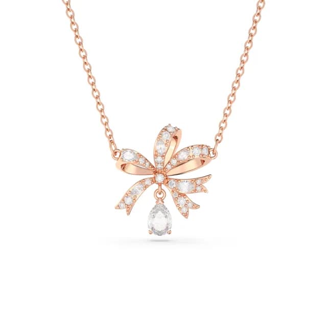 【SWAROVSKI 施華洛世奇】Hyperbola 項鏈 蝴蝶結 細碼 白色 鍍玫瑰金色(情人節禮物)