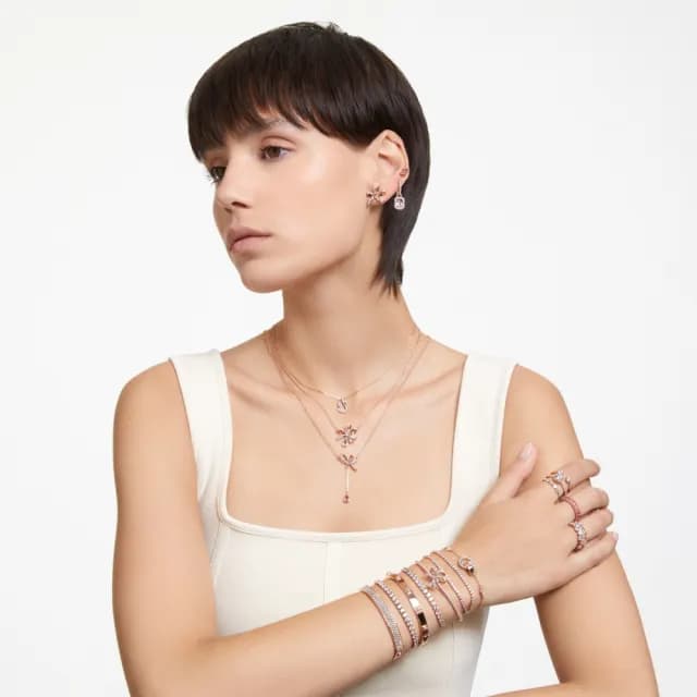 【SWAROVSKI 施華洛世奇】Hyperbola 項鏈 蝴蝶結 細碼 白色 鍍玫瑰金色(情人節禮物)