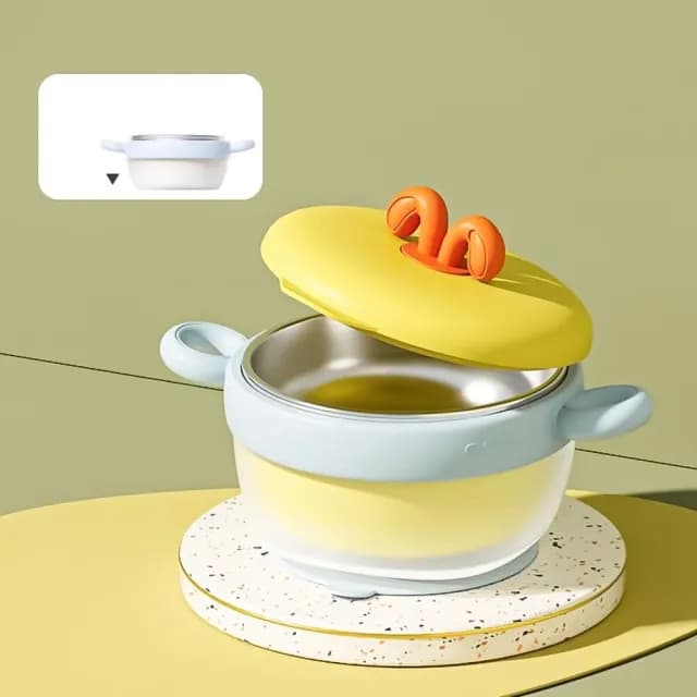 【知冷知熱】吸盤式不鏽鋼雙耳兒童碗430ML(感溫變色 防燙 輔食碗 隔熱碗 飯盒 泡麵碗 寶寶碗 學習餐具)