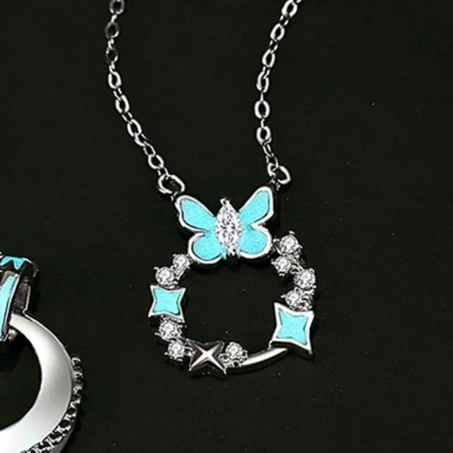 【巴黎精品】現貨+預購 頂級925純銀項鍊女項鍊項鏈鎖骨鍊情人節禮物情侶對鍊(環環蝴蝶夜光男女飾品a1li66)