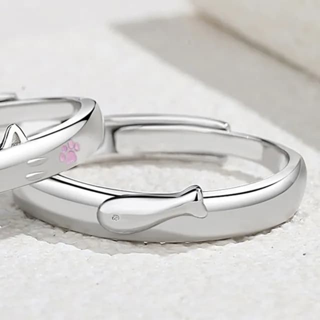 【巴黎精品】現貨+預購 頂級925純銀戒指婚戒女鑽戒開口戒子情侶對戒尾戒情人節禮物(貓與魚男女飾品a1li49)