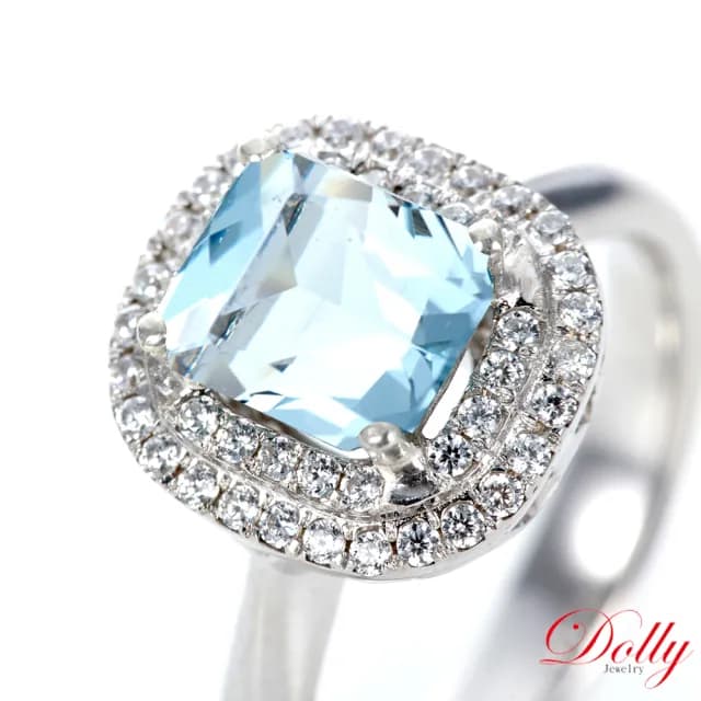 【DOLLY】1.50克拉 無燒海水藍寶鑽石戒指-003(母親節 交換禮物 長輩送禮首選)