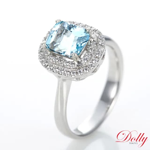 【DOLLY】1.50克拉 無燒海水藍寶鑽石戒指-003(母親節 交換禮物 長輩送禮首選)