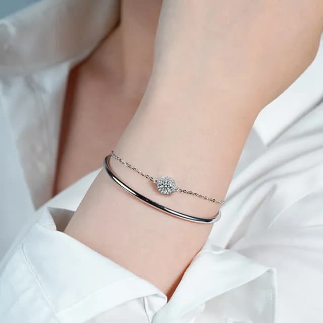 【LEEHER】雙11 莫桑鑽手鍊/純銀手鍊/疊戴手鍊/抗過敏/鑲鑽手鍊/50分莫桑鑽手鍊