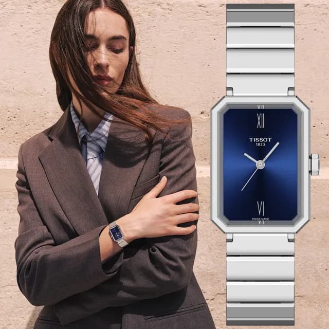 【TISSOT 天梭】SRV系列 復古經典方形石英錶-30mm/藍(T1601101104300)
