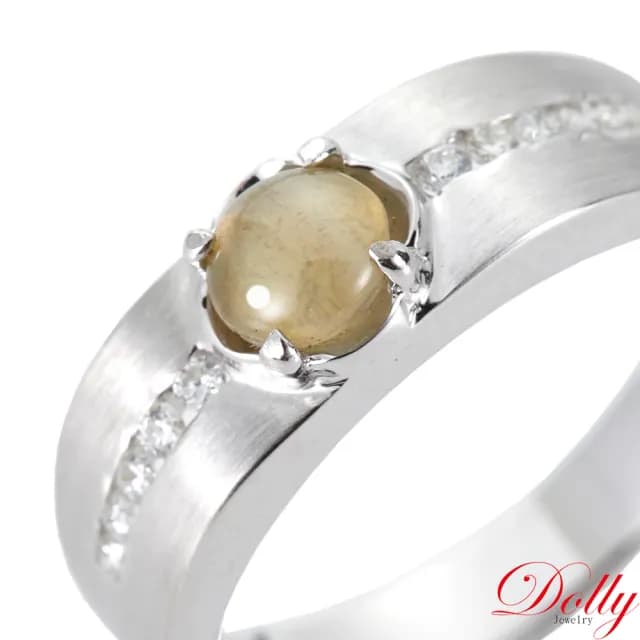 【DOLLY】14K金 金綠玉貓眼鑽石戒指(母親節 交換禮物 長輩送禮首選)