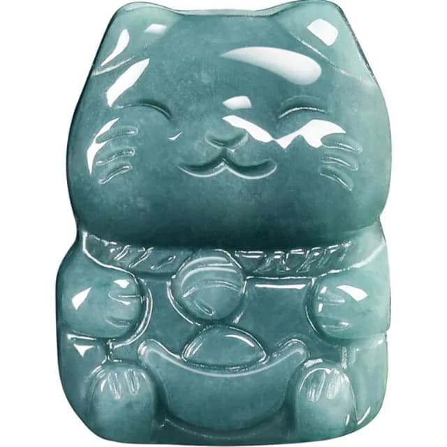 【Penny珮妮】A貨翡翠藍水 招財貓 項鍊吊墜(母親節 生日禮物 交換禮物 尾牙 新年 結婚 情人節)