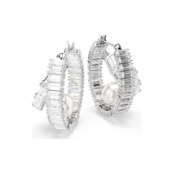 【SWAROVSKI 施華洛世奇】Ariana GrandeX Swarovski 大圈耳環 水晶珍珠 鍍白金色(限量聯名款_情人節禮物)