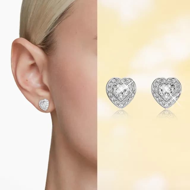 【SWAROVSKI 施華洛世奇】Ariana Grande x Swarovski 耳釘 心形 鍍白金色(限量聯名款_情人節禮物)