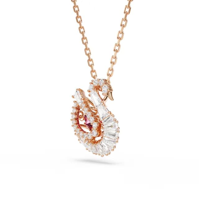 【SWAROVSKI 施華洛世奇】Dancing Swan 鏈墜 天鵝 紅色 鍍玫瑰金色(情人節禮物)