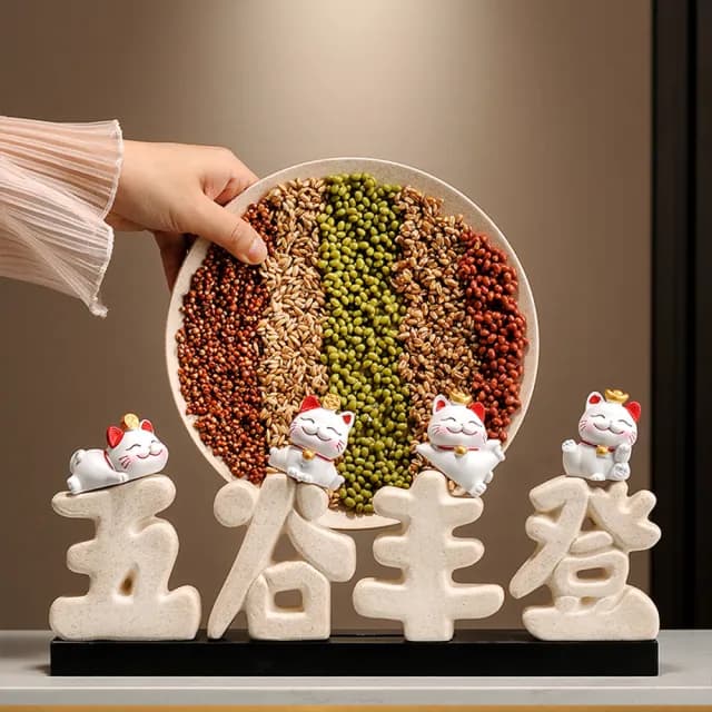 【超微米】五谷豐登雜糧招財擺件 客廳入戶玄關裝飾品 搬新家入宅喬遷新居禮物(玄關裝飾品五谷豐登擺盤)