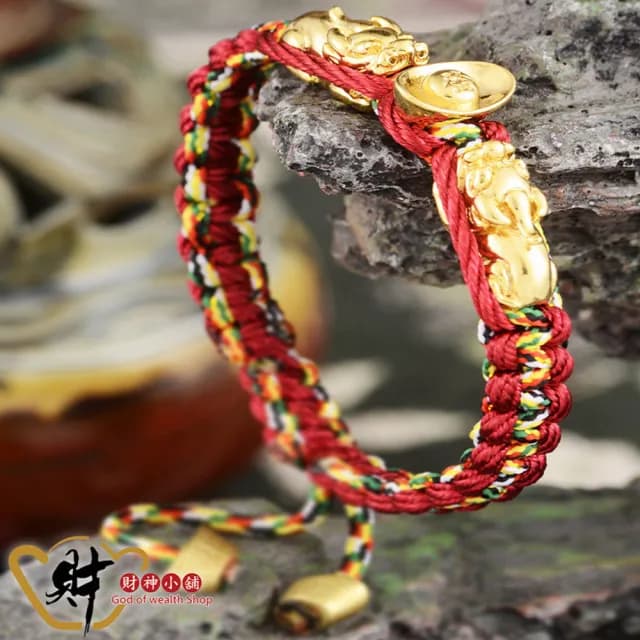 【財神小舖】雙搶貔貅發財五色線手鍊(已開光 招財 元寶 開運手鍊 高雄進寶財神廟)