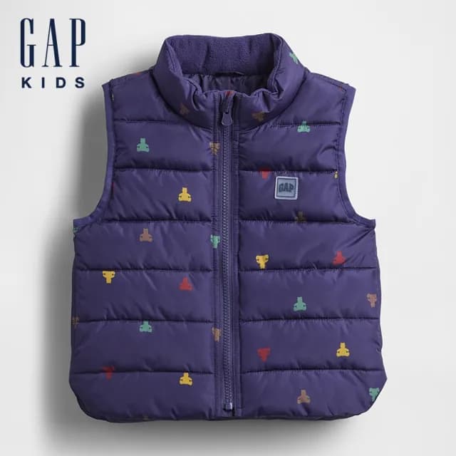 【GAP】男幼童裝 小熊印花立領背心外套-海軍藍(789825)