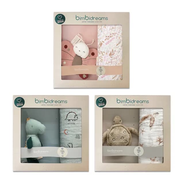 【bimbidreams 奇哥】★網購獨家★竹纖維紗布包巾+玩偶禮盒 120x120cm(新生兒禮 滿月禮 彌月禮 嬰兒禮盒)