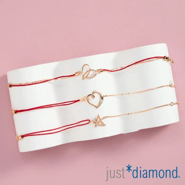【Just Diamond】鎮金店 Rosy wishes-交織心 鑽石手鍊