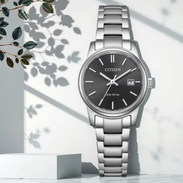 【CITIZEN 星辰】光動能簡約手錶 女錶-銀x黑/27.5mm 禮物 送禮 推薦(EW2318-90E)