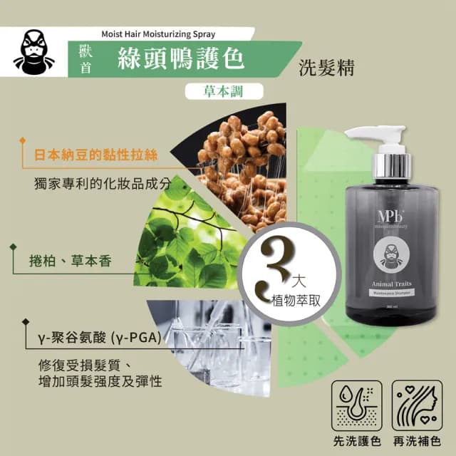 【MPB 巴黎小姐】獸首綠頭鴨護色洗髮精300ml(矯色乳 固色 漂髮 沙龍 補色露 染後護髮 母親節禮物)