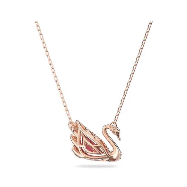 【SWAROVSKI 施華洛世奇】Swan 項鏈 天鵝 紅色 鍍玫瑰金色調