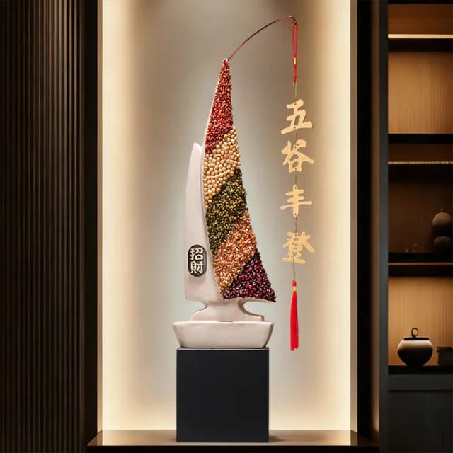 【超微米】五谷豐登帆船招財擺件 入戶玄關客廳酒櫃辦公室裝飾品 喬遷新居禮物(五谷豐登帆船招財擺件高50)