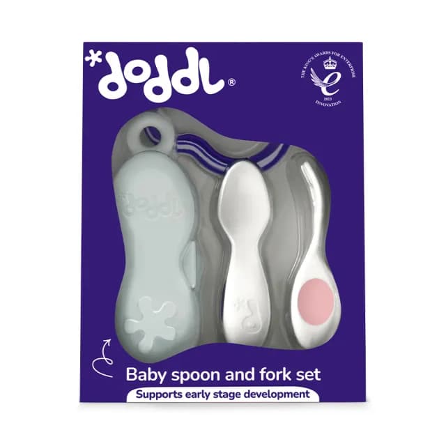 【Doddl】英國人體工學秒拾餐具 - 嬰兒學習餐具 2 件組(附攜帶盒 新色_乾燥玫瑰粉)