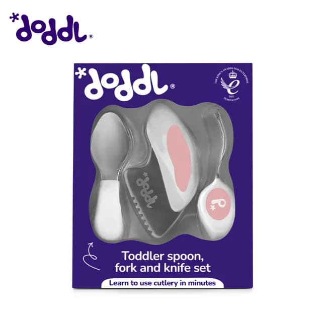 【Doddl】英國人體工學秒拾餐具 - 兒童學習餐具 3 件組(新色 乾燥玫瑰粉)