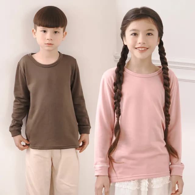 【GIAT 買2送1】童裝 極暖5.5度C兒童刷毛圓領發熱衣/保暖衣(出國滑雪 保暖防寒 底層衣 贈同尺寸隨機色1件)