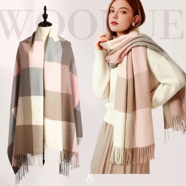 【WOONUE】30款超柔羊毛質感英倫千鳥格紋圍巾披肩百搭圍巾斗篷巴寶莉風格(保暖女友老婆媽媽生日聖誕禮物)