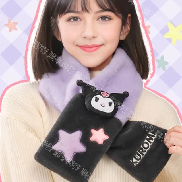 【SANRIO 三麗鷗】大耳狗圍巾酷洛米圍巾兒童成人保暖圍巾刺繡玩偶(新年送禮 生日禮物 孫女 女兒 禮物)
