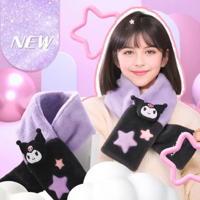 【SANRIO 三麗鷗】大耳狗圍巾酷洛米圍巾兒童成人保暖圍巾刺繡玩偶(新年送禮 生日禮物 孫女 女兒 禮物)