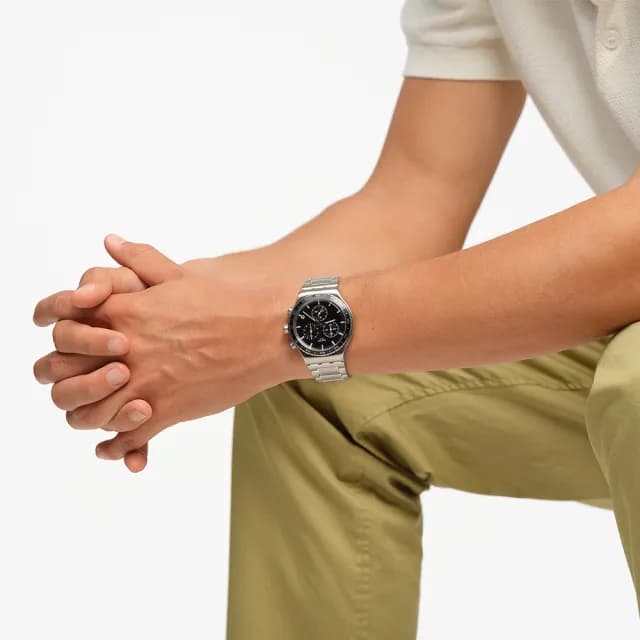 【SWATCH】IRONY AT NIGHT 金屬運動手錶/男錶/女錶/瑞士製造 YVS495G(43mm)