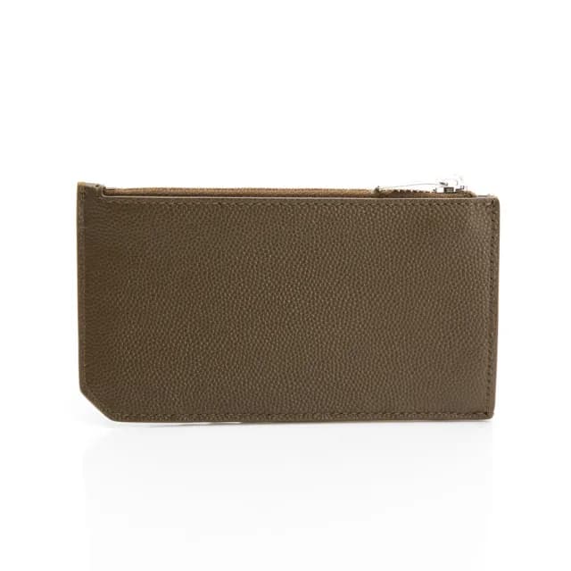 【YSL】細粒 皮革 卡夾 零錢包(銀拉鍊/暗象灰色)