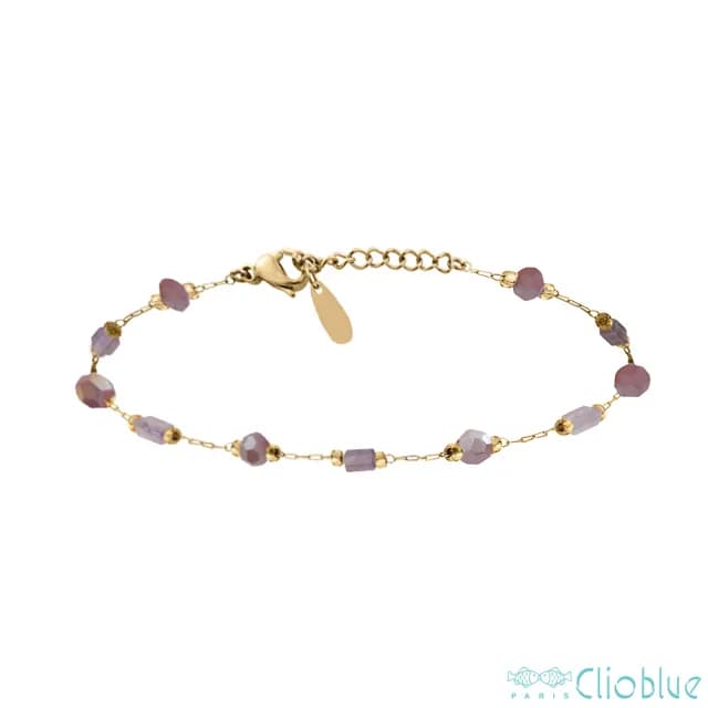 【CLIO BLUE】夢幻寶石純鋼手鍊-紫水晶  Myclio系列金色手鍊(法國巴黎品牌/純鋼)