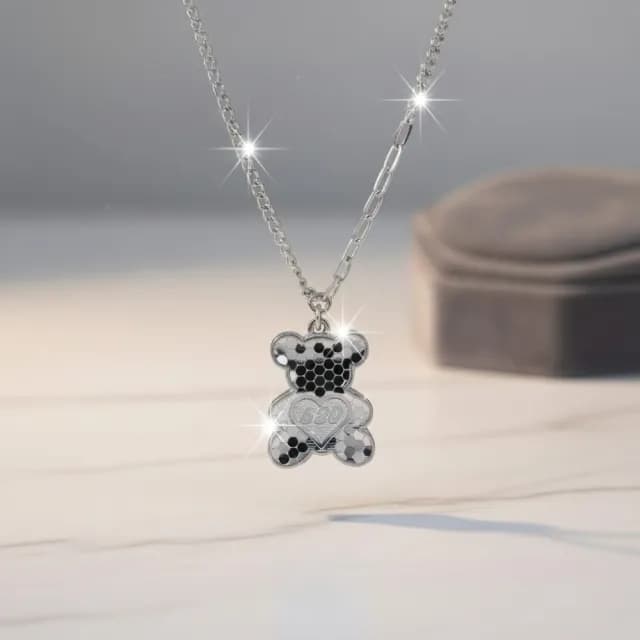 【海洋盒子】我愛你520閃亮碎冰小熊S999純銀項鍊.白金色.附贈禮盒(情人節禮物.聖誕禮物)