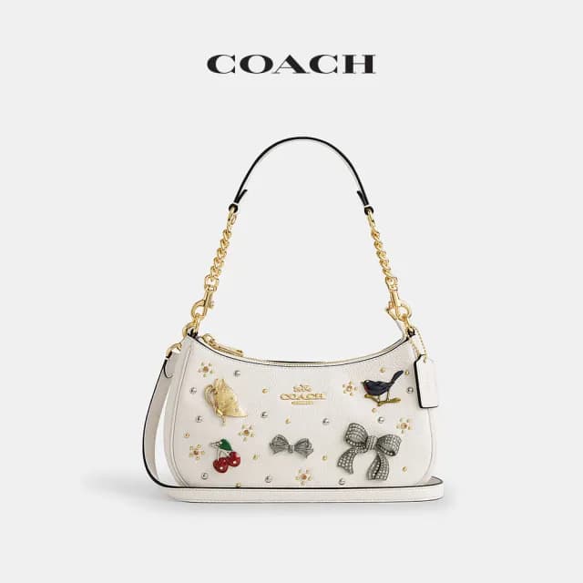 【COACH】蔻馳官方直營 TERI 別針裝飾單肩手袋 肩背包-IM/粉筆白色(CCE87)