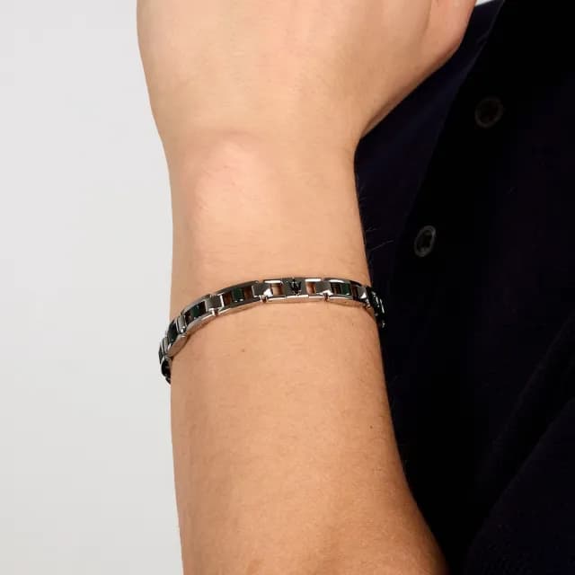 【MASERATI 瑪莎拉蒂】Ceramic系列 陶瓷尊雅三叉戟不鏽鋼鑲鍊手鍊(2色可選)