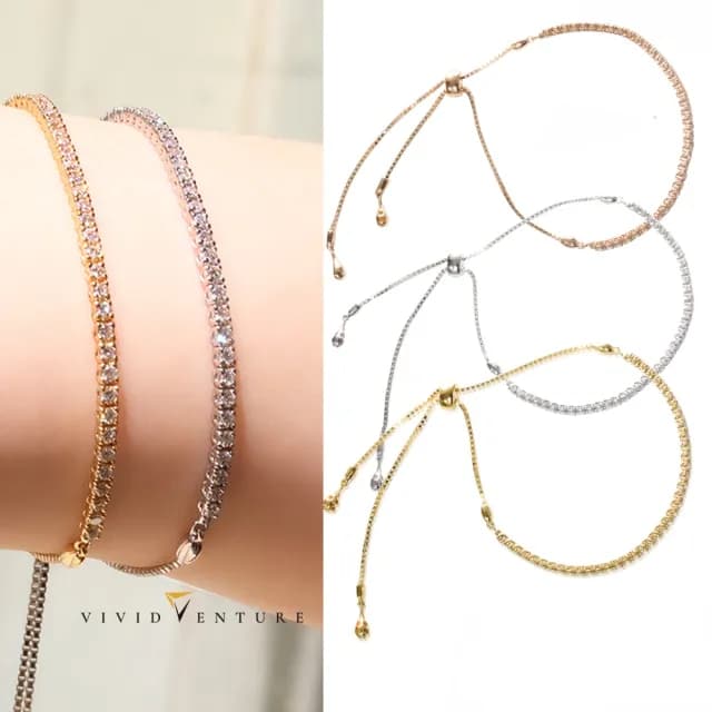 【Vividventure 亞帝芬奇】18K金 伸縮鍊 70分 天然鑽石 真鑽 手鍊 繁星