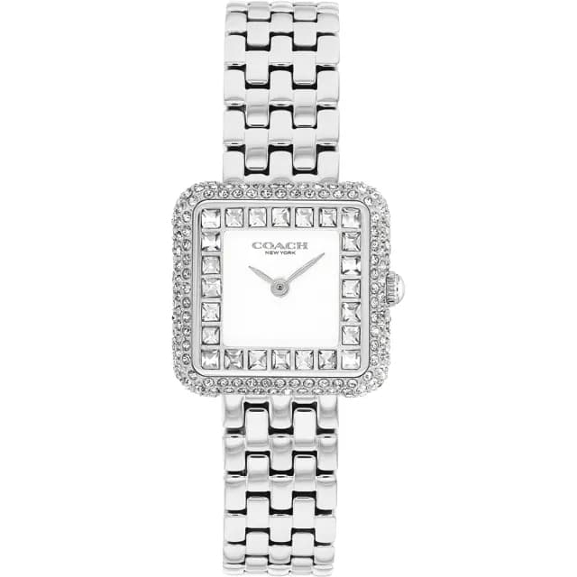 【COACH】Cass 復古方型輕奢晶鑽女錶 手錶-銀/24mm 禮物 送禮 推薦(CO14504558)