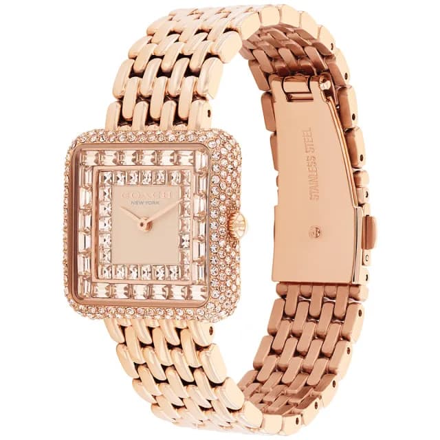 【COACH】Cass 復古方型輕奢晶鑽女錶 手錶-玫瑰金/28mm 禮物 送禮 推薦(CO14504577)