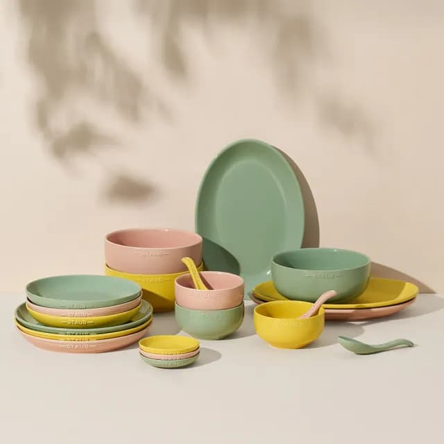 【法國Staub】自然秘境陶瓷餐碗盤餐具10件組-豆沙粉/莫蘭迪綠/檸檬黃3色任選(德國雙人牌集團官方直營)