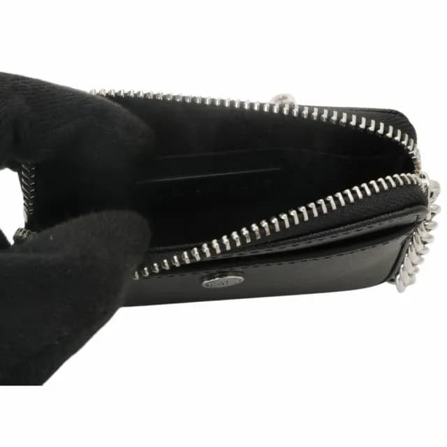 【Michael Kors】小圓MK 防刮銀鍊帶方型卡夾/零錢包(黑)